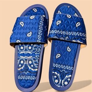 Blue Patterned Women's Slide Sandals